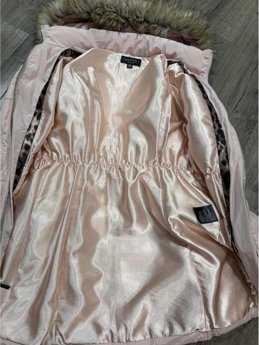 Laundry By Shelli Segal Women 3/4 Puffer Cinched Waist Faux Fur Hood Pink Sz M - Picture 4 of 9